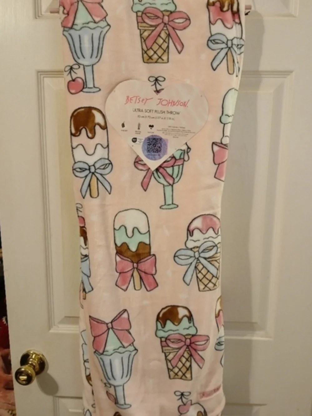 Betsey Johnson Pink Ice Cream Print Plush Throw